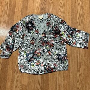 Maeve by Anthropologie: Umi Velvet Burnout Over-sized Floral Wrap Blouse size XS